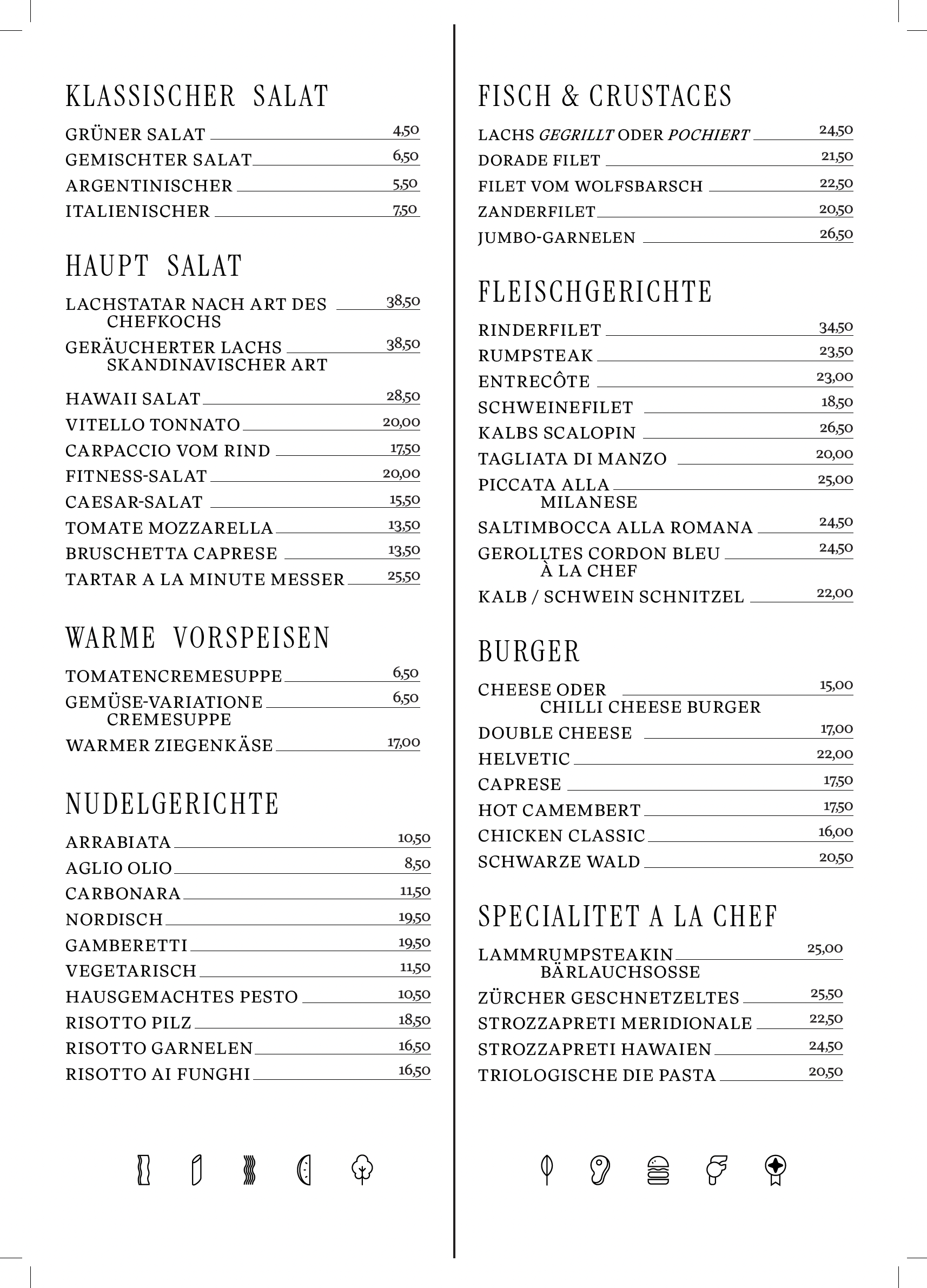 Restaurant Speisekarte Seite 1